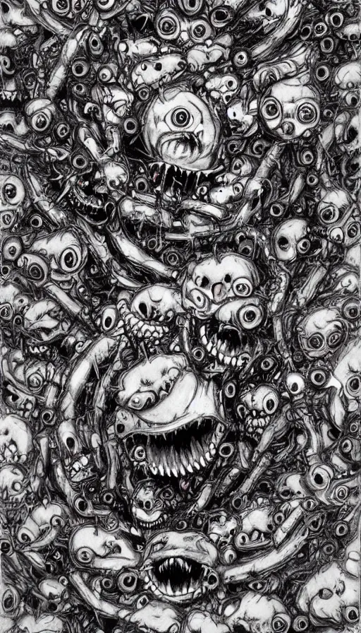 Prompt: a storm vortex made of many demonic eyes and teeth, by yoshitaka amano,