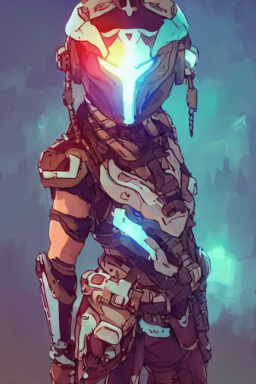 Image similar to combination suit armor aloy horizon forbidden west horizon zero dawn robot ninja mask helmet backpack tribal, art gta 5 comics, official fanart behance hd artstation by jesper ejsing, by rhads, makoto shinkai and lois van baarle, ilya kuvshinov, ossdraws radiating a glowing aura cgi rtx 2 0 2 2