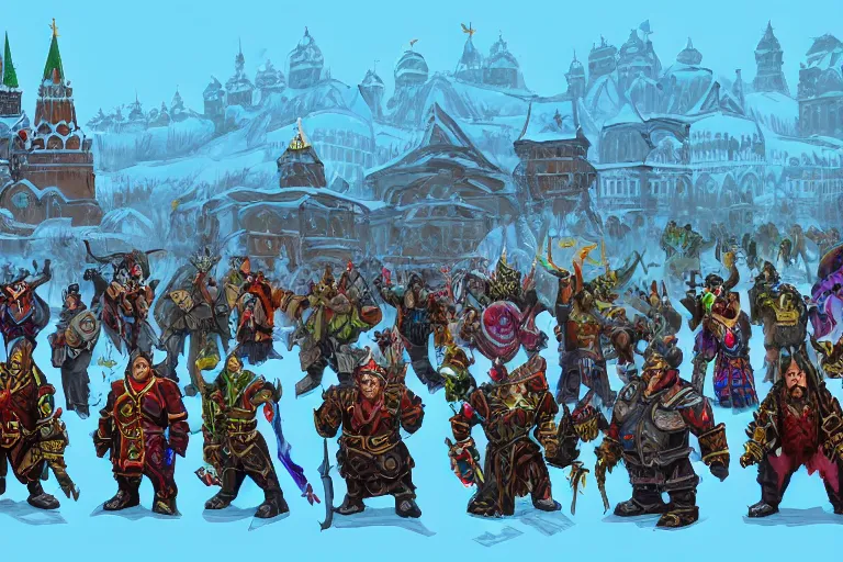 Prompt: moscow in style of warcraft orc village horde, blizzard illustration