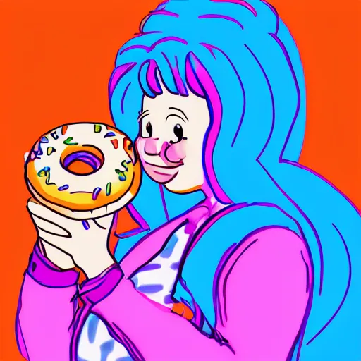 Image similar to Mabel Pines eating a donut, colourful, drawing, masterpiece, high detail, digital art