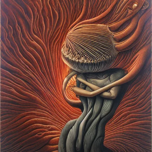 Image similar to a woman dancing with fire jacek yerka, alex gray, zdzisław beksiński, dariusz zawadzki, jeffrey smith and h.r. giger, oil on canvas, 8k highly professionally detailed, trending on artstation