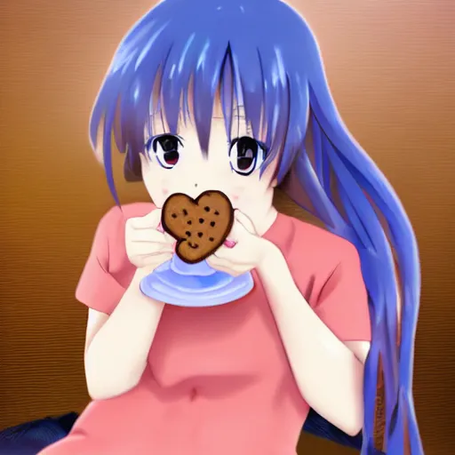 Image similar to anime girl with a chocolate chip cookie