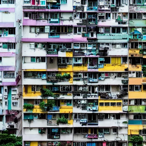 Prompt: hong kong apartment viewed from the street corner, in the style of carne griffiths