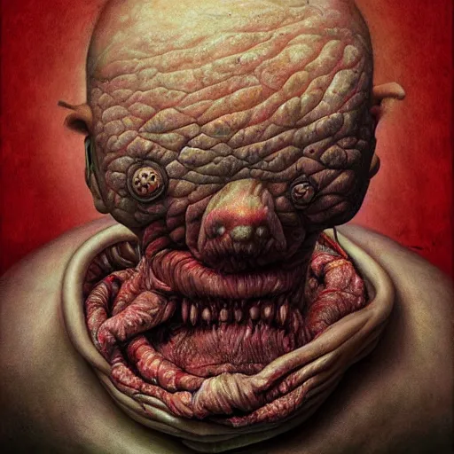 Image similar to a hyperrealistic brightly colored painting of a psychedelic nightmare, flesh, slime, by anton semenov and santiago caruso, highly detailed, vivid color,