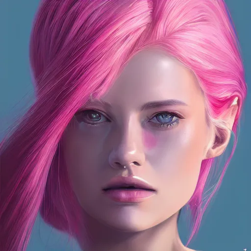 Image similar to a portrait of a beautiful woman with pink hair insane quality, elegant, highly detailed, digital painting, artstation, concept art, pop, smooth, sharp focus, illustration, art by dali 3 d 8 k ultra detailed
