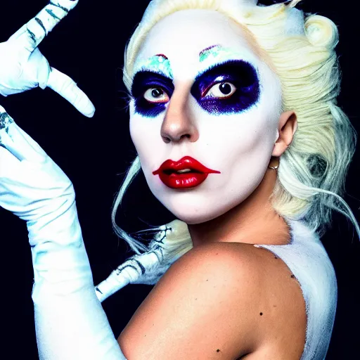 Prompt: lady gaga dressed as a snowman, body paint, cosplay, haloween costume, high resolution photograph, 8 k, hdr color