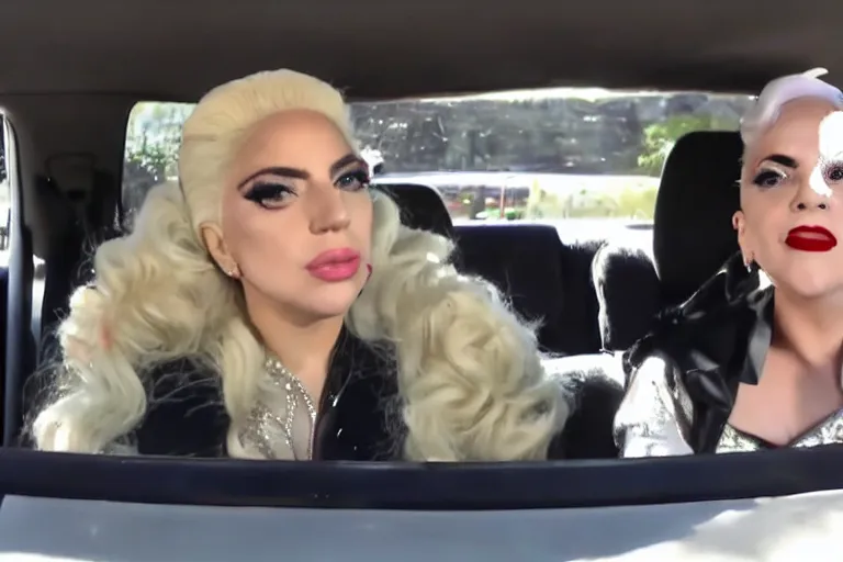 Image similar to lady gaga and judy garland carpool karaoke, highly realistic, highly detailed, high resolution, 8 k 4 k,