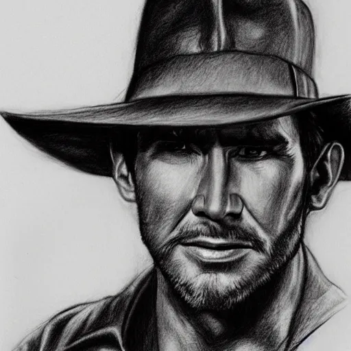 Prompt: charcoal pencil drawing of Indiana Jones