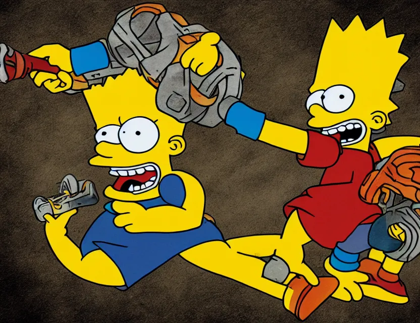 Image similar to Bart simpson carrying the ring to Mordor. Trending on artstation. 8k