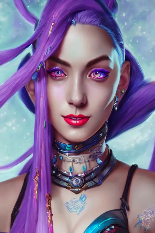 Image similar to a ultradetailed beautiful painting of jinx from arcane, trending on artstation