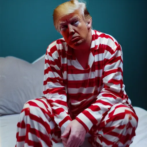 Prompt: photo of donald trump in his pyjamas, cinestill, 8 0 0 t, 3 5 mm, full - hd