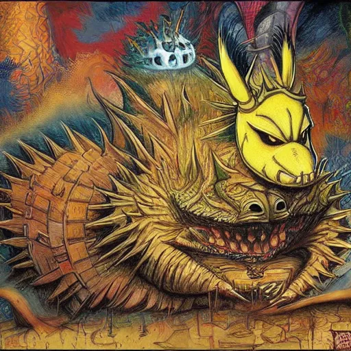 Prompt: demonic sandshrew concept art jacek yerka jackson pollock basquiat chris cold Vladimir Tretchikoff kitsch