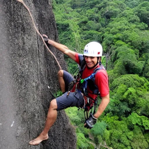 Image similar to ashton kutcher repelling down a cliff in costa rica, photo