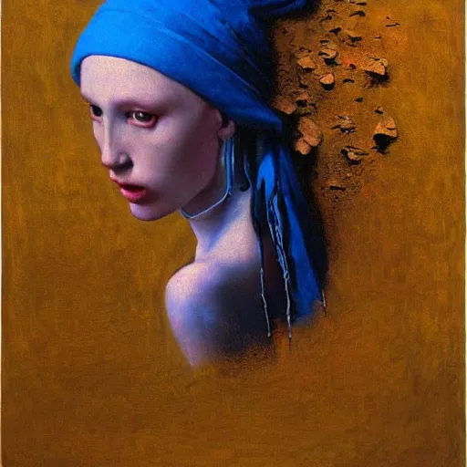 Prompt: painting of dragon with a Pearl Earring by Zdislaw Beksinski