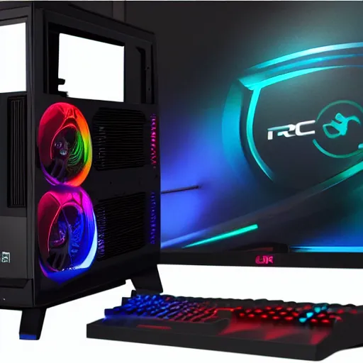 Prompt: the ultimate liquid cooled gaming pc, rgb