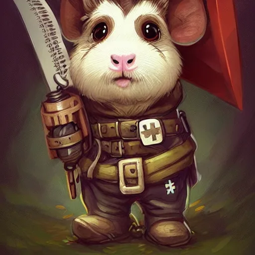 Image similar to cute little anthropomorphic Guinea Pig Field Medic, tiny, small, short, Modern Field medic with red cross, cute and adorable, pretty, beautiful, DnD character art portrait, matte fantasy painting, DeviantArt Artstation, by Jason Felix by Steve Argyle by Tyler Jacobson by Peter Mohrbacher, cinema