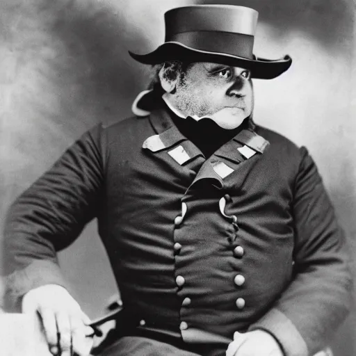 Image similar to Danny DeVito as a Civil War confederate general, color photograph