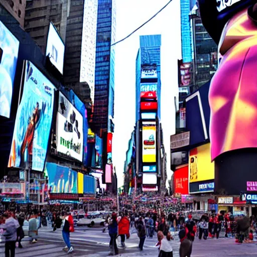 Prompt: a giant greek statue in times square