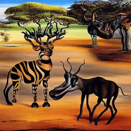 Image similar to a safari painted by salvador dali