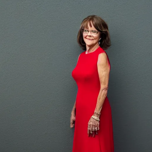 Image similar to dslr portrait still of sally field wearing a beautiful red dress, 8 k 8 5 mm f 1. 4