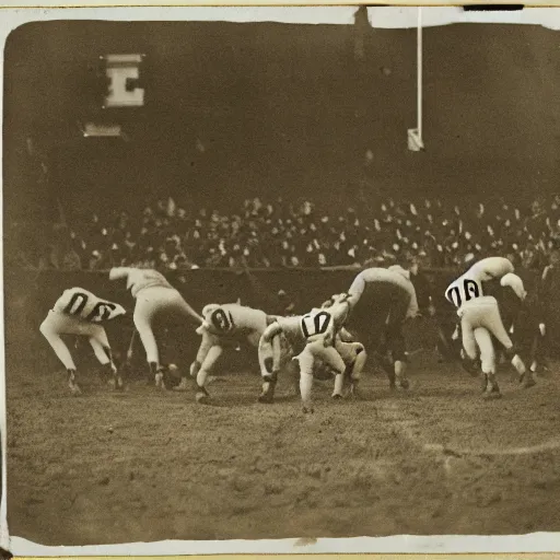 Prompt: An american football game played between the New York Giants and a team of horrifying demons, daguerrotype