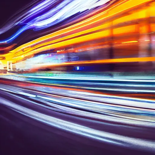Prompt: abstract oil painting of a long exposure of a busy street