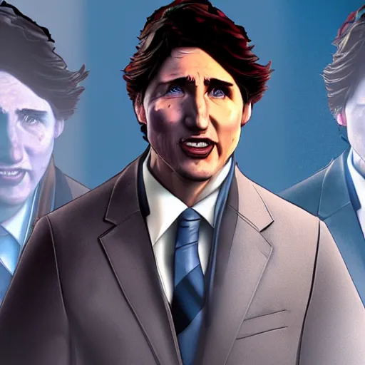 Image similar to justin trudeau as a borderlands psycho cel-shaded and unreal engine