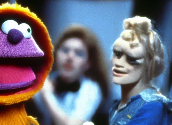 Prompt: scene from the 1 9 8 6 science fiction film muppet aliens