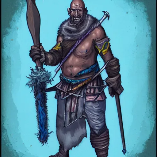Prompt: character portrait, orc monk archer, fantasy, penned in cyan ink