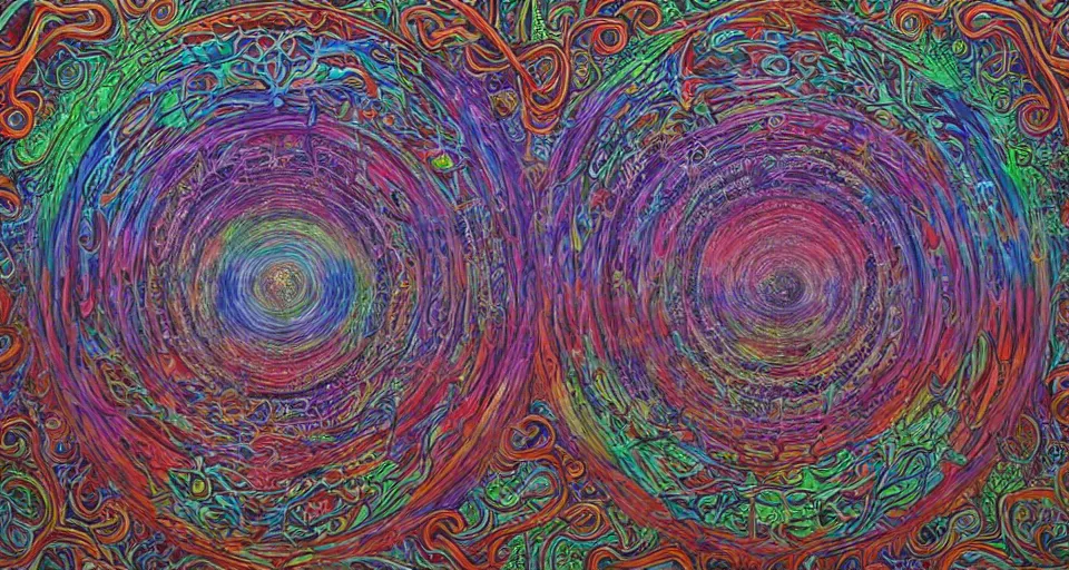 Prompt: Enchanted and magic forest, by Alex Grey ,