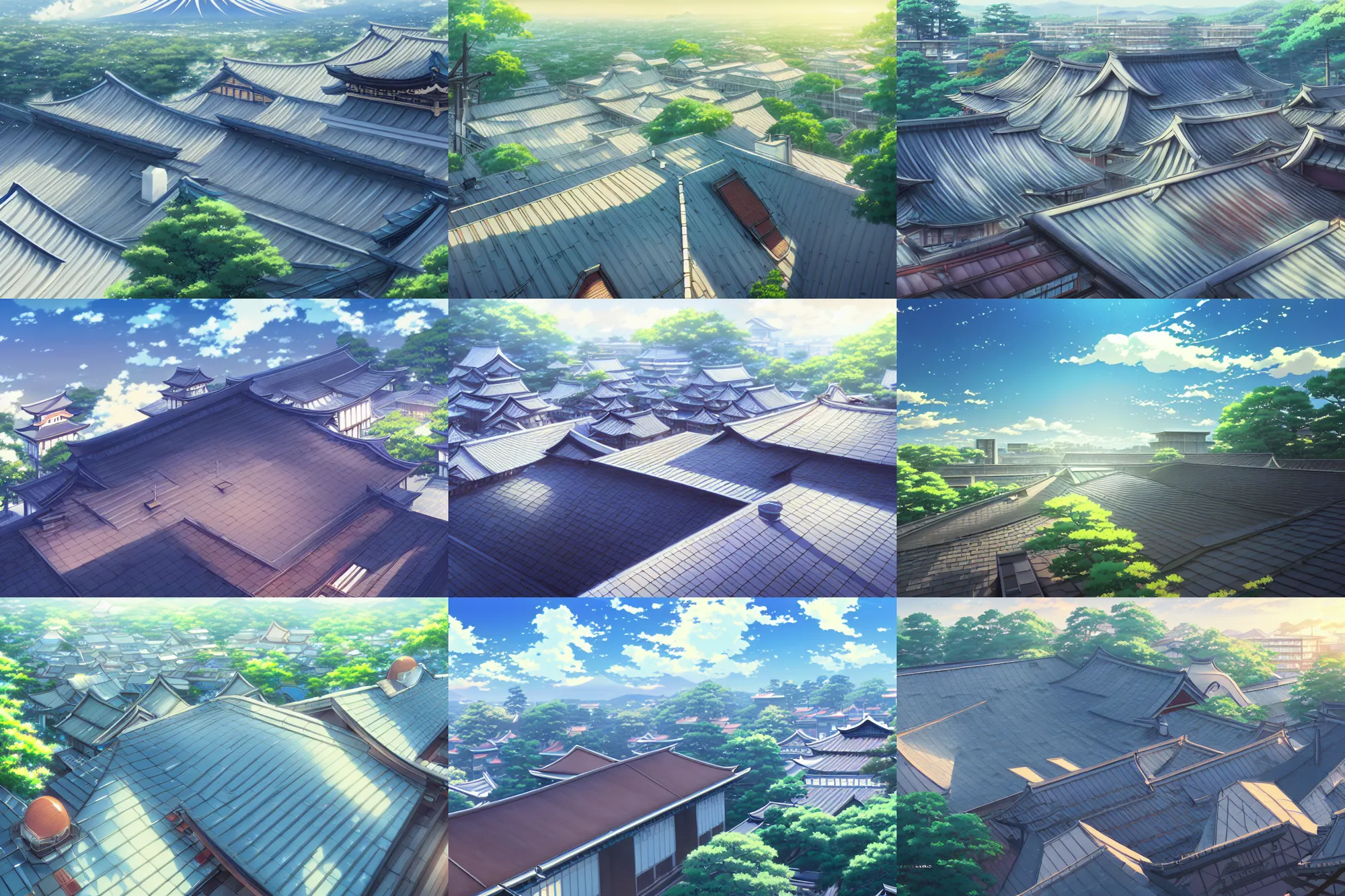 Prompt: the roof of a japanese high school, key visual, a digital painting by makoto shinkai and james gurney, trending on artstation, highly detailed