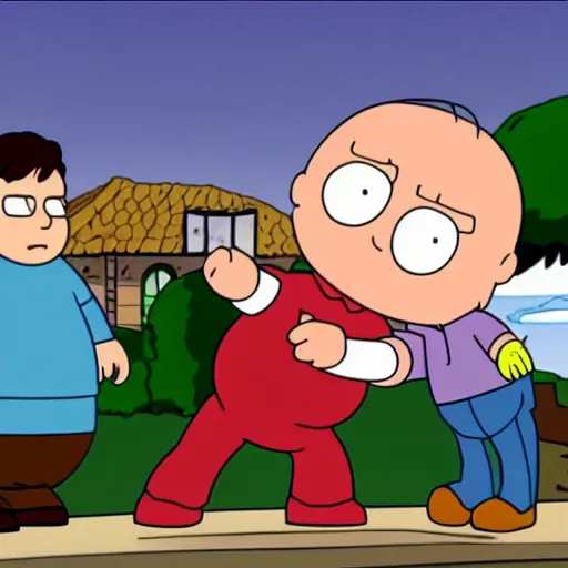 Image similar to stewie griffin from family guy punching timmy turner from fairly odd parents in the face, cartoon