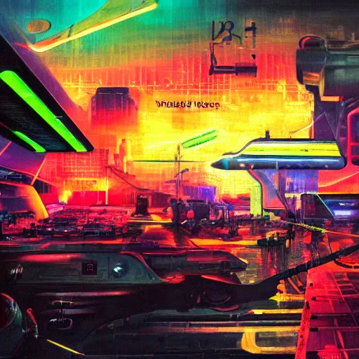 Prompt: world war in the year of 2 0 7 0!!!!!!!!!!, ( ( futuristic technologies, neon lights ) ), oil painting, highly detailed