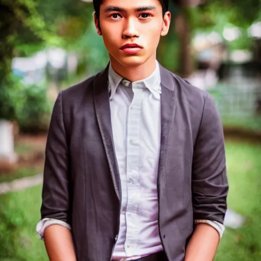 Image similar to outdoor portrait of a young man whose face looks exactly like jose rizal!!! 3 0 years old wearing stylish modern clothes, photo taken in 2 0 2 0, detailed, award winning photography