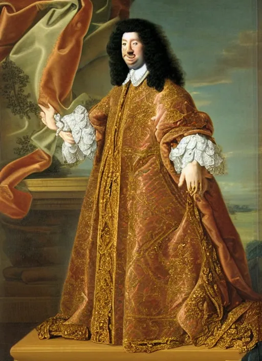 Prompt: portrait of Louis xiv of France in coronation robes by hyacinthe rigaurd 1701