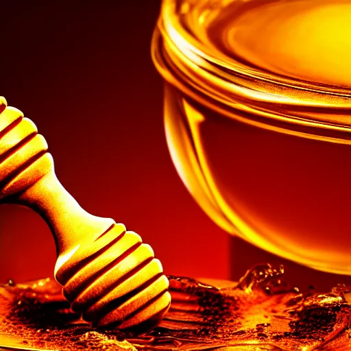 Image similar to honey dipper!!, dripping nectar from the gods, onto the planet earth!!, coating it in honey, highly detailed, dynamic shadows, 4 k, wallpaper, professional photo, caustics