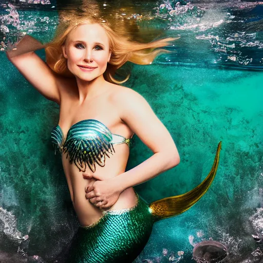 Image similar to Kristen Bell as a mermaid, vogue, Sony a7R IV, symmetric balance, polarizing filter, Photolab, Lightroom, 4K, Dolby Vision, Photography Award