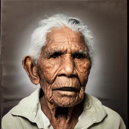 Prompt: portrait of a 90 year old aboriginal male, studio lighting, realistic, detailed