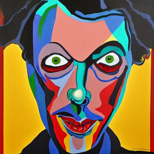 Image similar to painting of Tim Curry in the style of Damien hurst, 8k high definition high quality