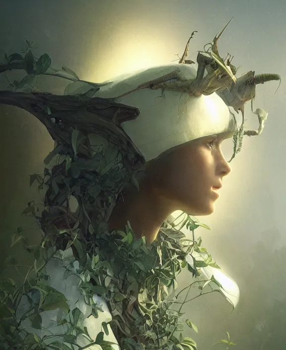 Image similar to simplicity, portrait of an alien insect creature, adorable, childlike, overgrown environment, ultra realistic, concept art, minimalist, photorealistic, octane render, 8 k, unreal engine. art by christopher marley and artgerm and greg rutkowski and alphonse mucha