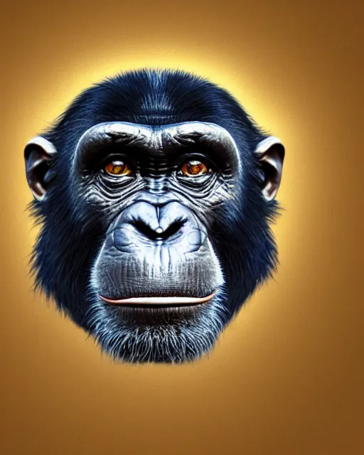 Prompt: gold, blue, very detailed high resolution portrait of a chimpanzee, 3 d, 8 k, extremely detailed, artstation