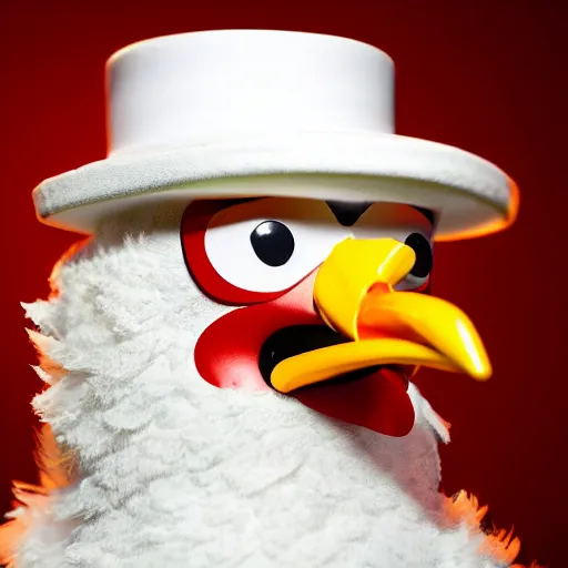 Image similar to a chicken dressed up as colonel sanders as a chicken dressed in the colonel sanders uniform as a chicken, realistic, hyperrealistic, ultra realistic, real, real world, highly detailed, very detailed, extremely detailed, intricate details, 8 k resolution, hd quality