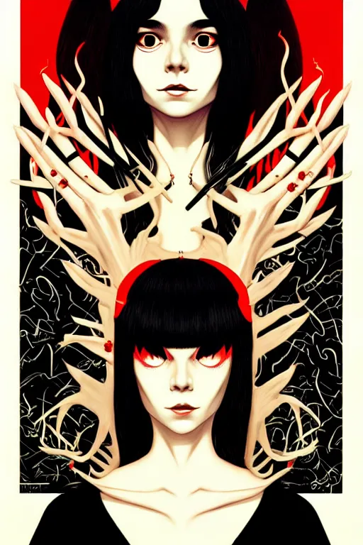 Image similar to portrait of a satanic witch by james jean by ilya kuvshinov kintsugi