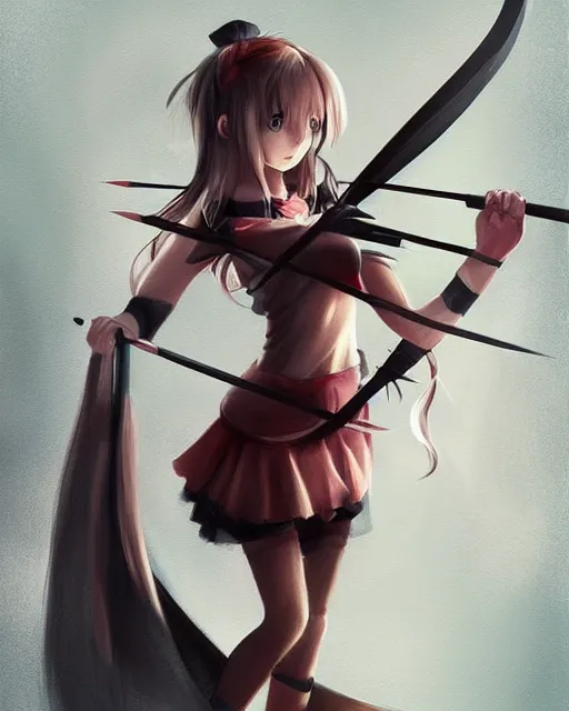 Image similar to anime girl with a bow and arrow, artstation trending, concept art, digital painting