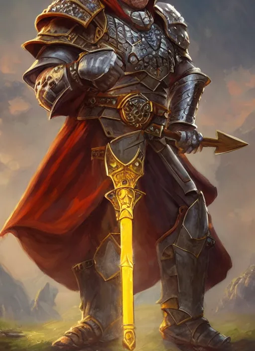 Image similar to paladin with big hammer, ultra detailed fantasy, dndbeyond, bright, colourful, realistic, dnd character portrait, full body, pathfinder, pinterest, art by ralph horsley, dnd, rpg, lotr game design fanart by concept art, behance hd, artstation, deviantart, hdr render in unreal engine 5