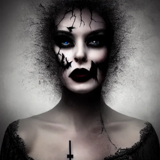 Image similar to stunning Gothic shameless woman whis impudent facial expression, shadow of catholic church cross, elegant, dark and mysterious, atmospheric, ominous, eerie, cinematic, Epic, 8k, 4k, ultra detail, ultra realistic, rendered by awesomeness illustration