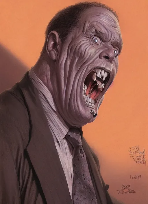 Image similar to portrait of Mr. Boogedy (1986), highly detailed, centered, solid color background, digital painting, artstation, concept art, smooth, sharp focus, illustration, Jason Edmiston, donato giancola, Joseph Christian Leyendecker, Les Edwards, Ed Repka, WLOP, Artgerm