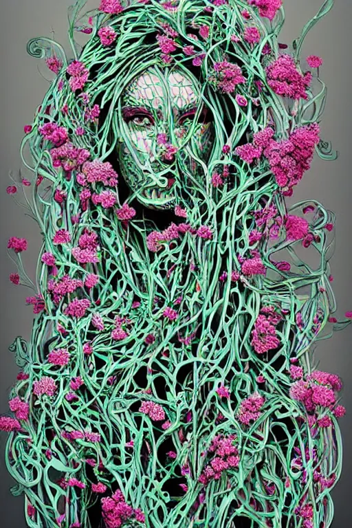 Image similar to beautiful elegant women made of oil and floral vines by rik oostenbroek, contrasted color