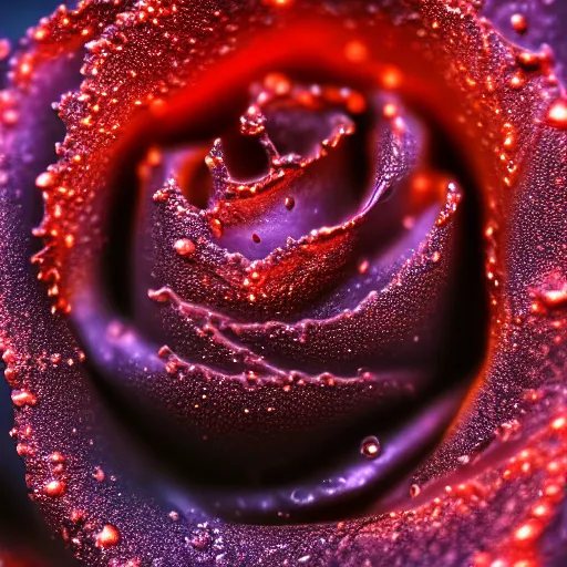 Image similar to award - winning macro of a beautiful black rose made of glowing molten magma