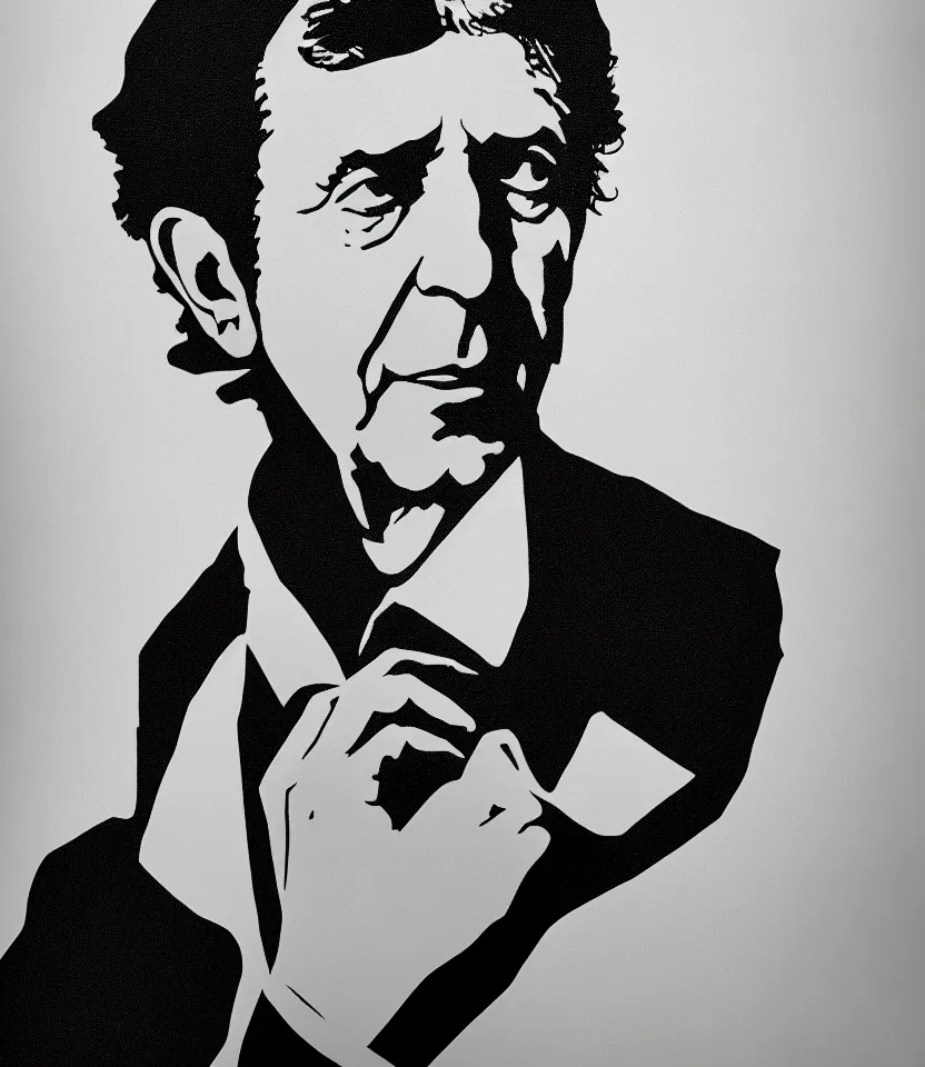 Prompt: one line art portrait of leonard cohen, black and white